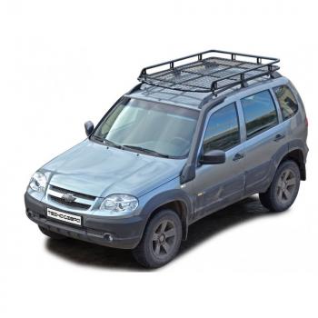 Багажник экспедиционный Трофи с сеткой без передней перекладины, (монтаж на рейлинги) Chevrolet Niva 2123 дорестайлинг (2002-2008)