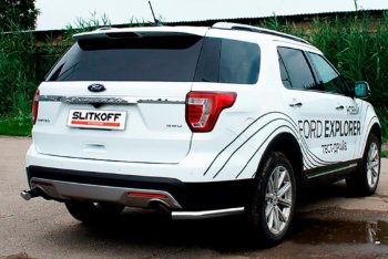 Защита заднего бампера Slitkoff (Ø 57 мм, уголки) Ford (Форд) Explorer (Експлорер)  U502 (2015-2018) U502 1-ый рестайлинг, 5 дв.  (Цвет: серебристый)