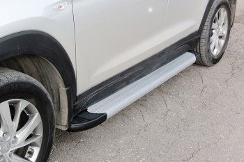 13 799 р. Алюминиевые пороги для ног Slitkoff (optima)  Hyundai Tucson  3 TL (2018-2021) (Серебристые). Увеличить фотографию 1