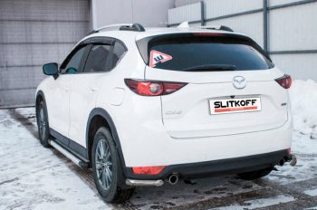 Защита заднего бампера Slitkoff (Ø 57 мм, уголки) Mazda (Мазда) CX-5 (ЦХ-5)  KF (2016-2024) KF  (Сталь с полимерным покрытием. Цвет: серебристый)