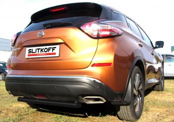 4 299 р. Защита заднего бампера Slitkoff (Ø 57, короткая)  Nissan Murano  3 Z52 (2015-2022) (Сталь с полимерным покрытием. Цвет: черный). Увеличить фотографию 1
