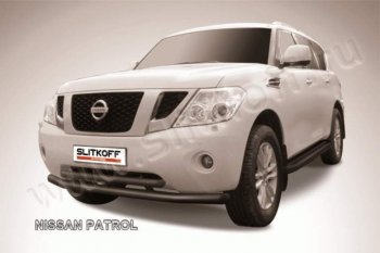 14 849 р. Защита переднего бампер Slitkoff  Nissan Patrol  6 (2010-2014) (Цвет: серебристый). Увеличить фотографию 1
