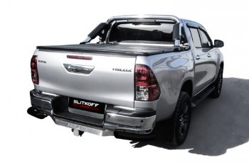 Защита заднего бампера Slitkoff (Ø 76 мм, уголки) Toyota (Тойота) Hilux (Хайлюкс)  AN120 (2017-2020) AN120 1-ый рестайлинг  (Сталь с полимерным покрытием. Цвет: черный)