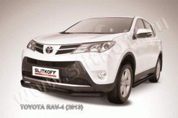 7 999 р. Защита переднего бампер Slitkoff  Toyota RAV4  XA40 (2012-2015) (Цвет: серебристый). Увеличить фотографию 1