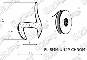 104 р. Универсальный уплотнитель FlexLine (жесткий 8 mm U-LIP, хромированная полоса, 1 погонный метр) Lifan Solano  дорестайлинг (2010-2015). Увеличить фотографию 2