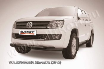 11 999 р. Защита переднего бампер Slitkoff  Volkswagen Amarok (2009-2016) (Цвет: серебристый). Увеличить фотографию 1