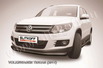 7 199 р. Защита переднего бампер Slitkoff  Volkswagen Tiguan  NF (2011-2017) (Цвет: серебристый). Увеличить фотографию 1