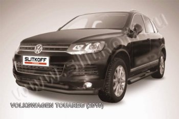 11 799 р. Защита переднего бампер Slitkoff  Volkswagen Touareg  NF (2010-2014) (Цвет: серебристый). Увеличить фотографию 1