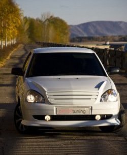 319 р. Накладка переднего бампера Elite  Лада Приора ( 2170 седан,  2171 универсал,  2172 хэтчбек,  21728 купе) (2007-2018) (Неокрашенная). Увеличить фотографию 4