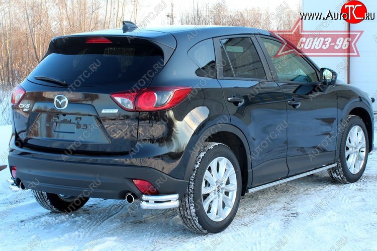17 954 р. Защита заднего бампера из двойных боковых уголков Souz (d60/42, черная)  Mazda CX-5  KE (2011-2017)
