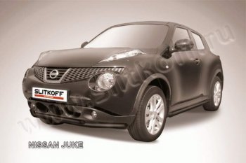 7 249 р. Защита переднего бампер Slitkoff  Nissan Juke  1 YF15 (2010-2020) (Цвет: серебристый). Увеличить фотографию 1