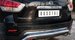 8 649 р. Защита заднего бампера (Ø63 мм волна, нержавейка) Russtal Nissan Pathfinder R52 дорестайлинг (2012-2017). Увеличить фотографию 1
