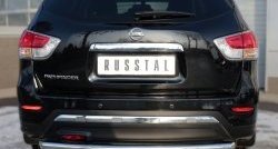 11 999 р. Защита заднего бампера (Ø63 мм, нержавейка) Russtal Nissan Pathfinder R52 дорестайлинг (2012-2017). Увеличить фотографию 1