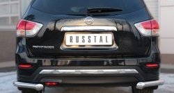 6 399 р. Защита заднего бампера (Ø63 мм уголки, нержавейка) Russtal Nissan Pathfinder R52 дорестайлинг (2012-2017). Увеличить фотографию 1