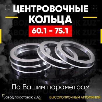 Алюминиевое центровочное кольцо (4 шт) ЗУЗ 60.1 x 75.1 Renault Logan 2 дорестайлинг (2014-2018) 