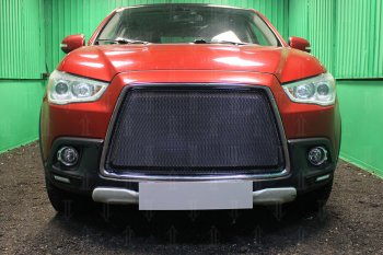 6 999 р. Защитная сетка в бампер (3D, ячейка 4х10 мм) Alfeco Премиум Mitsubishi ASX дорестайлинг (2010-2012) (Чёрная). Увеличить фотографию 1