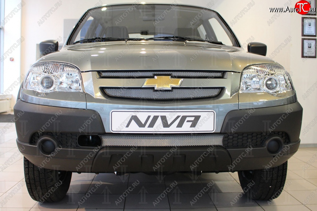 2 279 р. Защитная сетка на бампер Russtal (хром, 3 части)  Chevrolet Niva  2123 (2002-2008), Лада 2123 (Нива Шевроле) (2002-2008)