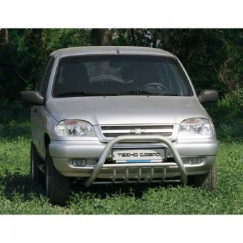Защита переднего бампера ТехноСфера (Техно Сфера) (низкая с защитой двигателя, Сталь с покрытием, d63.5 mm) Chevrolet Niva 2123 дорестайлинг (2002-2008)